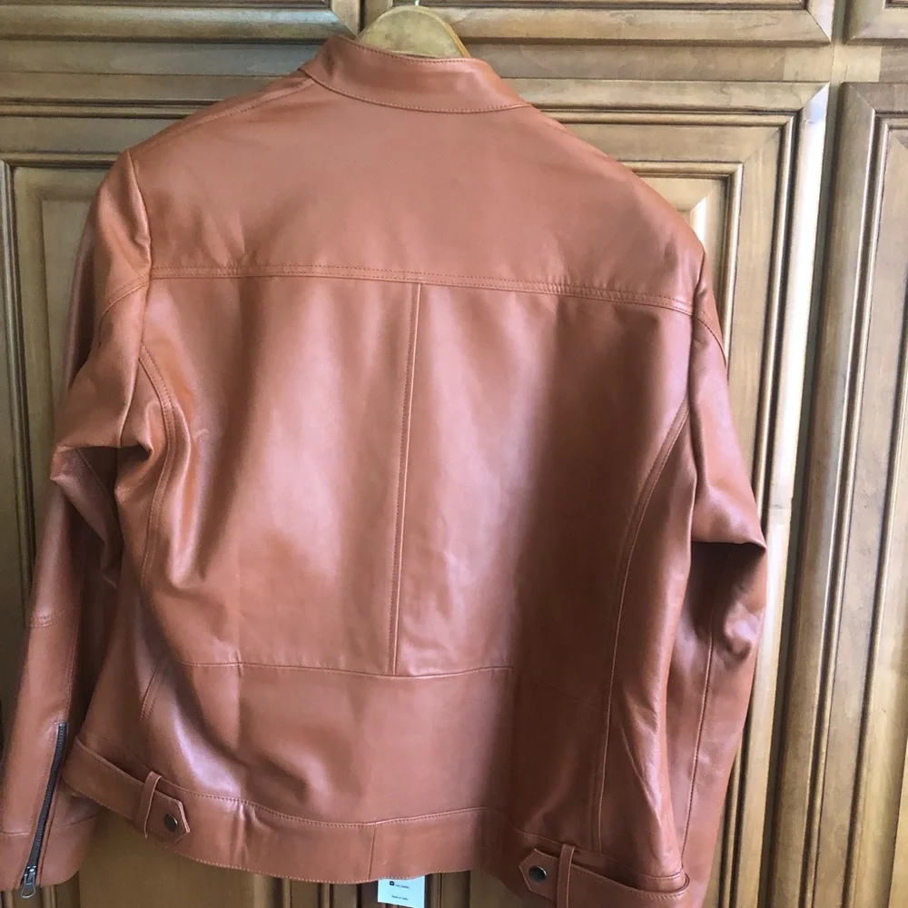 Brand new leather jacket. Color Cognac or Hickory . 100% real Lambskin leather - Picture 2 of 14